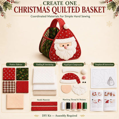 💯⏳  49% OFF – 🎄 Christmas Character Quilted Carry Basket | Padded Patchwork Fabrics, Layered Appliqué & Soft Carry Handle in DIY Kit or Ready-Made Styles 🎁✨