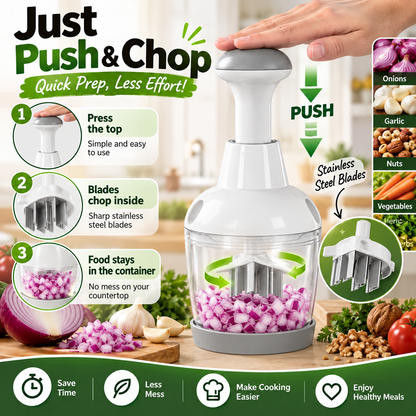 🥗 Push & Chop Manual Food Chopper – Quick Prep for Onions, Garlic, Veggies & More