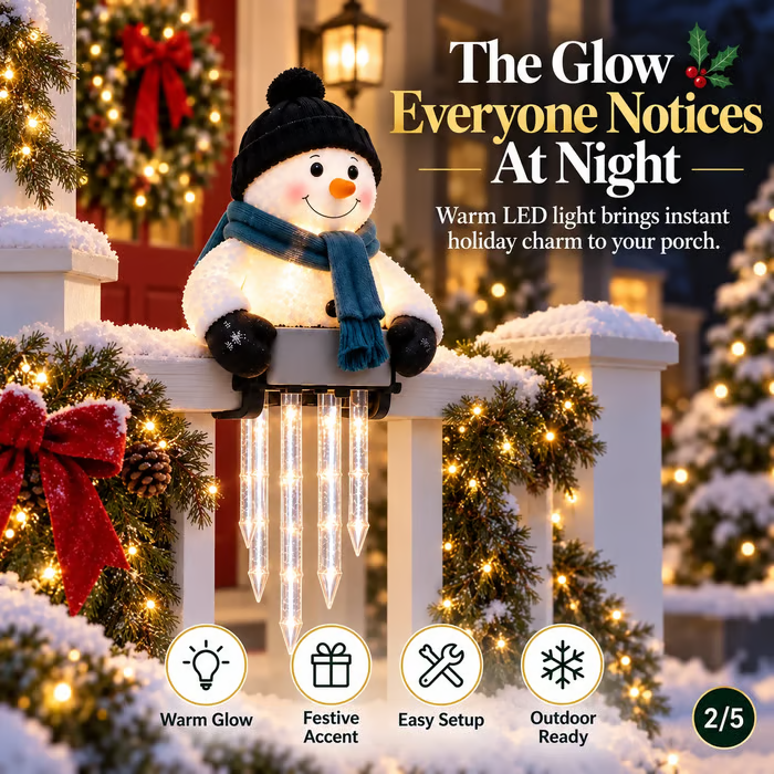 ⛄Snowman Icicle Light — Christmas Porch Decor with Warm Glow