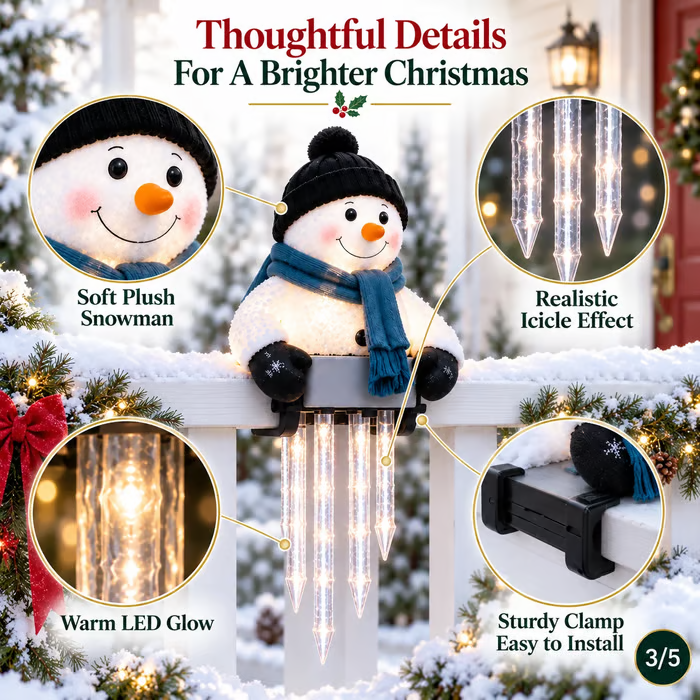 ⛄Snowman Icicle Light — Christmas Porch Decor with Warm Glow