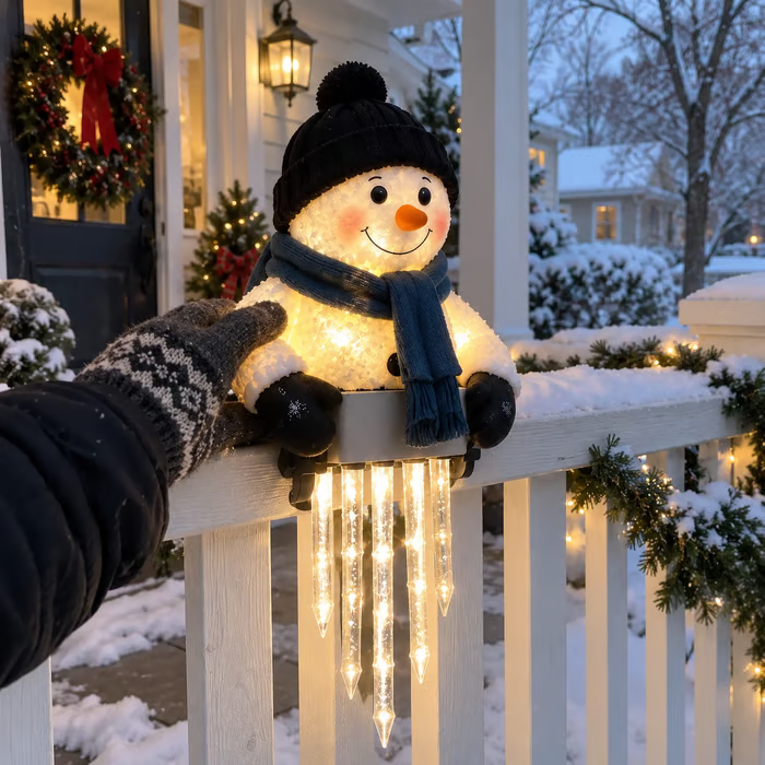 ⛄Snowman Icicle Light — Christmas Porch Decor with Warm Glow