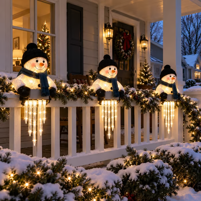 ⛄Snowman Icicle Light — Christmas Porch Decor with Warm Glow