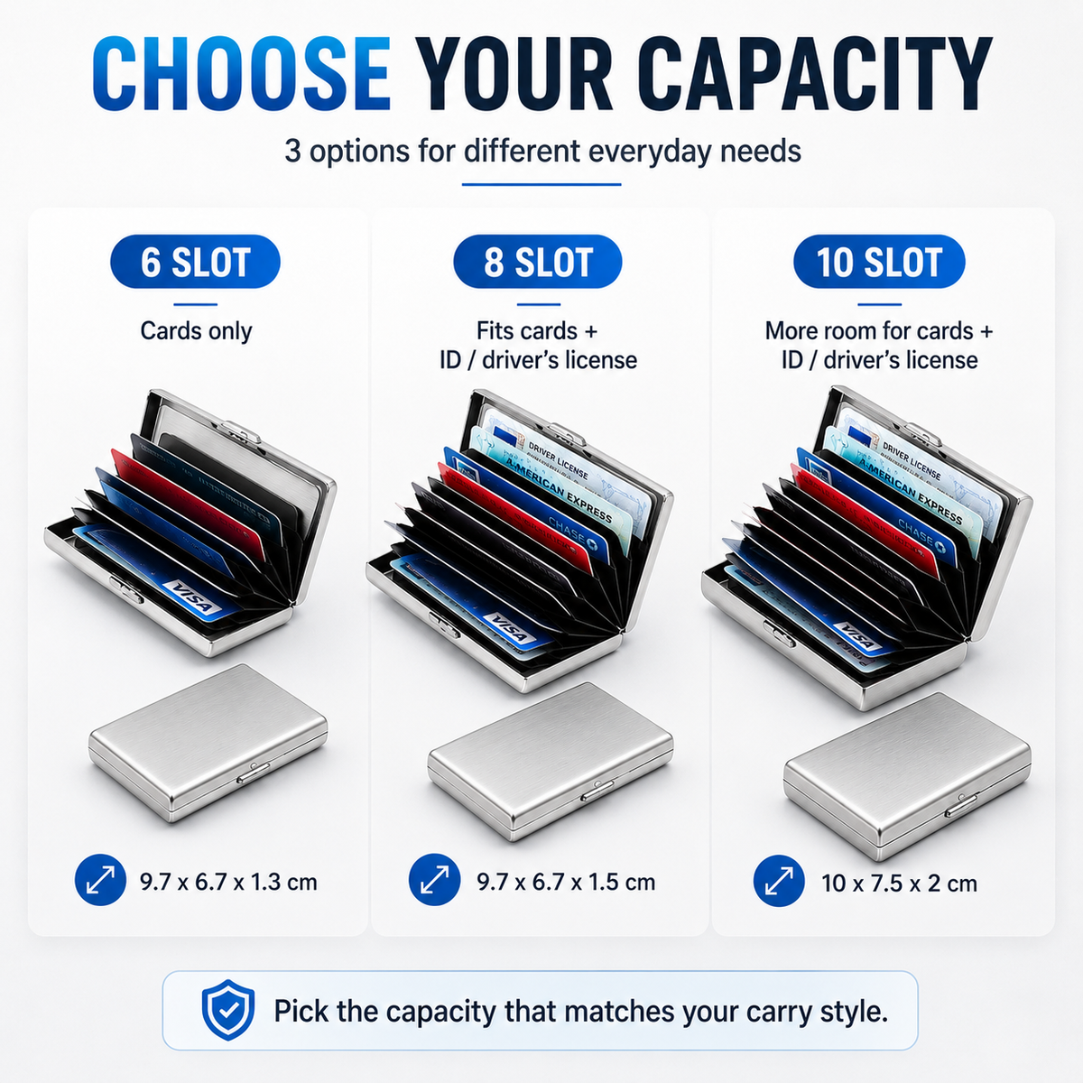 RFID Blocking Metal Card Holder – Slim Stainless Steel Wallet, 6/10 Slot