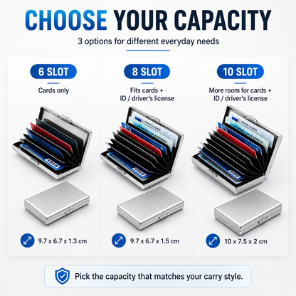 RFID Blocking Metal Card Holder – Slim Stainless Steel Wallet, 6/10 Slot