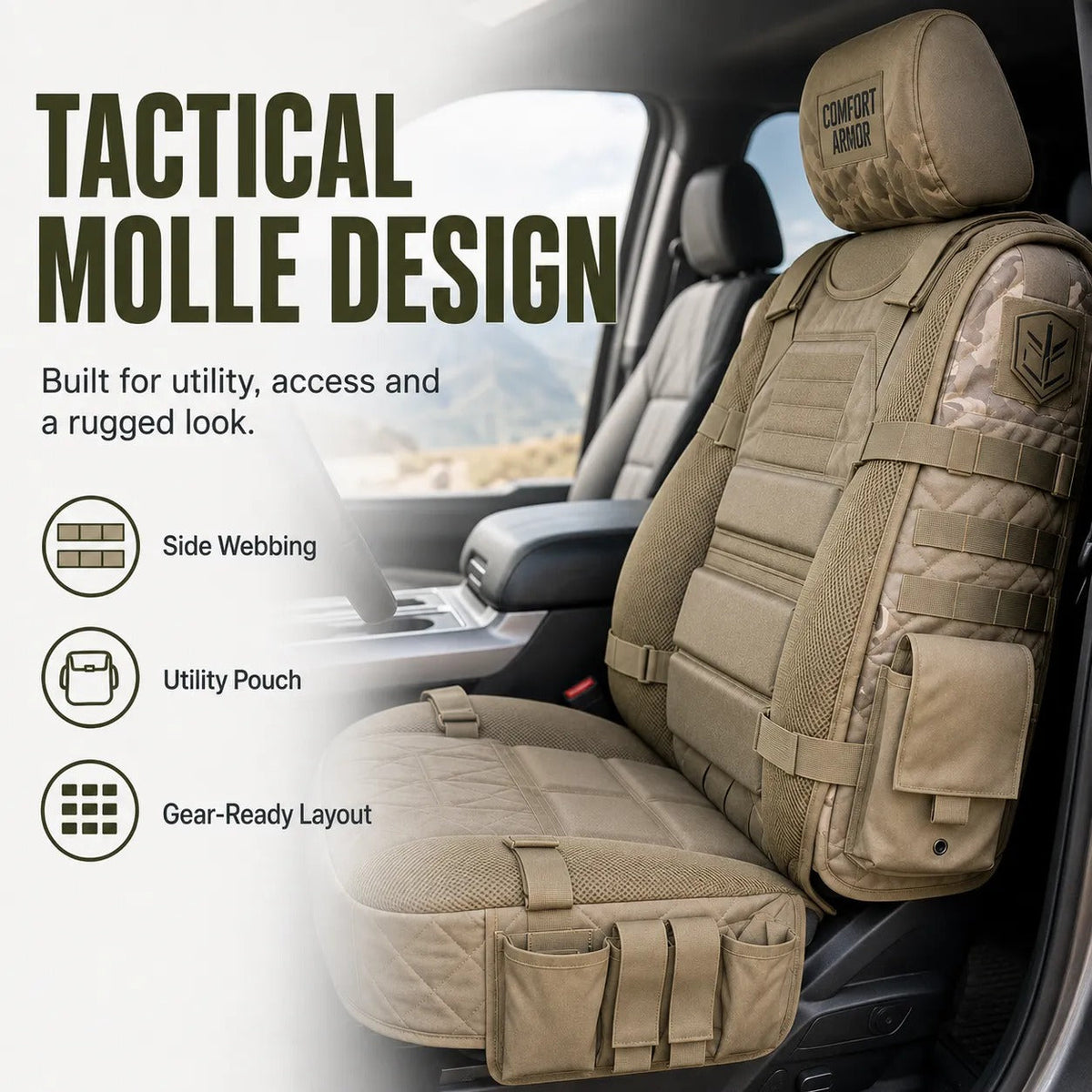 🔥 50% OFF – Rugged MOLLE Truck Seat Cover | Tactical Storage, Tough Seat Protection & All-Day Comfort 🚙