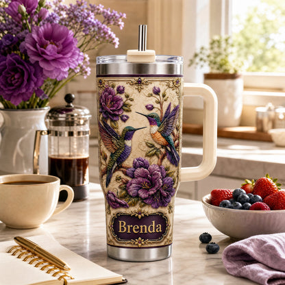 Personalized Hummingbird & Purple Flower Tumbler