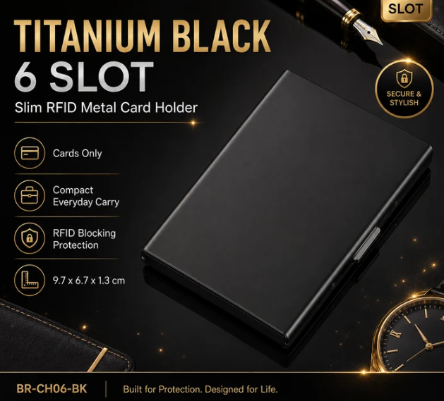 RFID Blocking Metal Card Holder – Slim Stainless Steel Wallet, 6/10 Slot