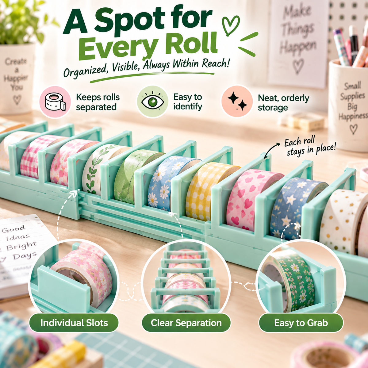 ✨ Multi-Roll Tape Dispenser – Washi Tape Organizer for Crafts, Journaling & Gift Wrapping