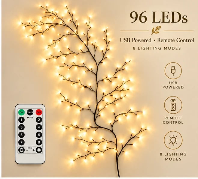 🌿✨ Flexible LED Branch Lights | Remote-Controlled Holiday Wall Decor 🎄💡