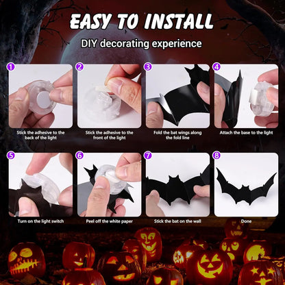 🦇🦇Create a Spooky Glow – 36PCS Purple LED 3D Bats for Halloween Décor