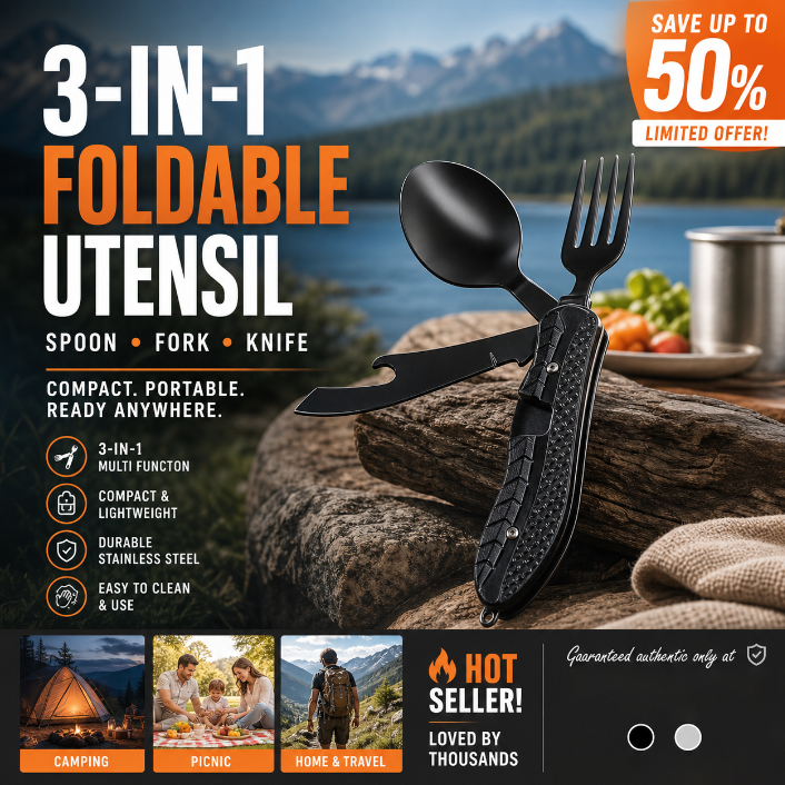 🎉🎉Surprise 50% off！🏕️Must-have for outdoor trips 🍴🥄4-In-1 Outdoor Folding Multifunctional Tableware