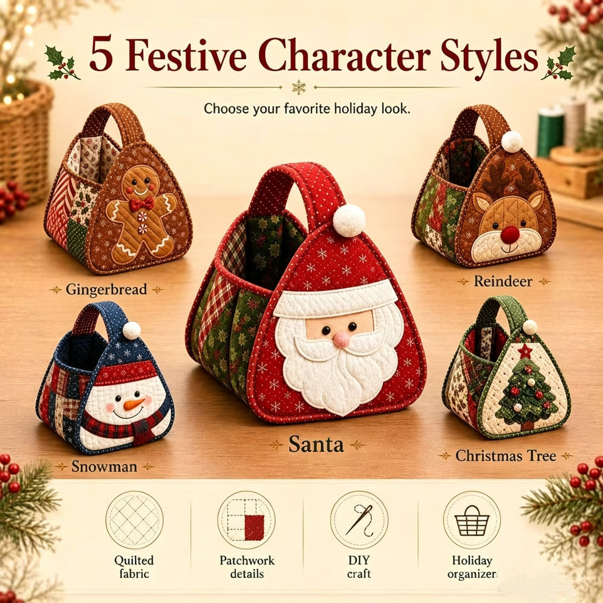 🎄 🎄 Christmas Quilted Carry Basket – DIY Sewing Kit & Finished Basket 🎁