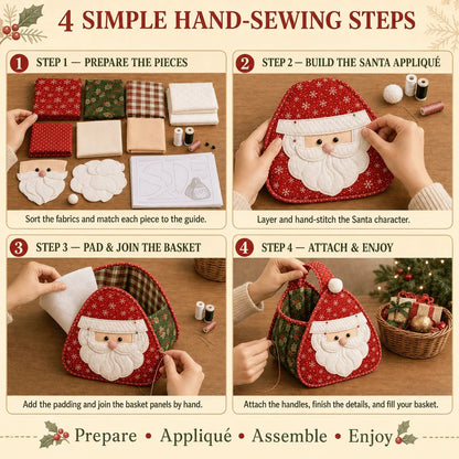 💯⏳  49% OFF – 🎄 Christmas Character Quilted Carry Basket | Padded Patchwork Fabrics, Layered Appliqué & Soft Carry Handle in DIY Kit or Ready-Made Styles 🎁✨