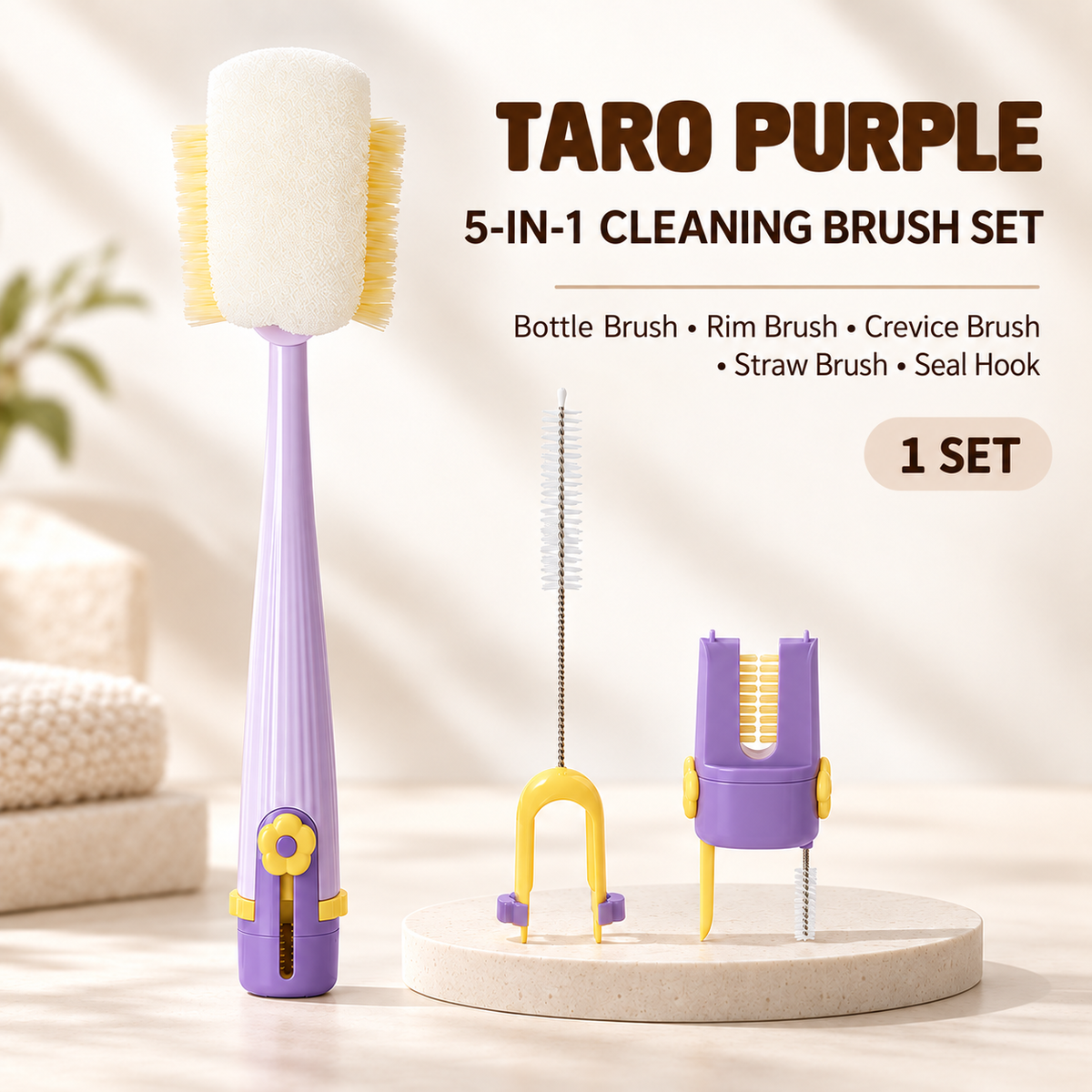 🧼 5-in-1 Bottle & Cup Cleaning Brush – Clean Every Hidden Corner