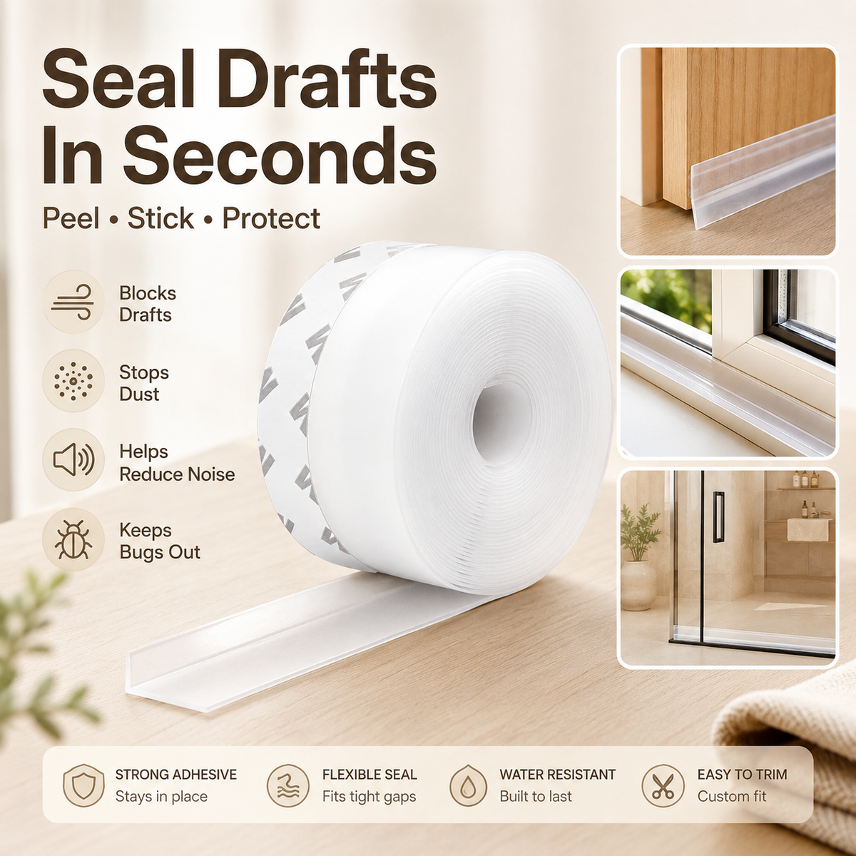 Door Weather Stripping Seal – Self-Adhesive Draft Stopper for Doors & Windows