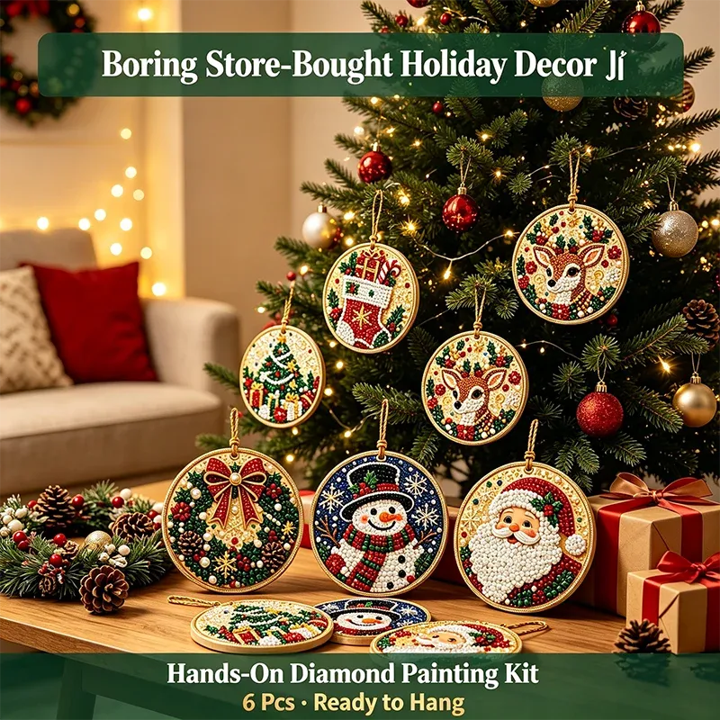 🔥🎁6Pcs/12Pcs Christmas DIY Diamond Painting Ornaments Kit, Xmas Tree Hanging Pendant🎄