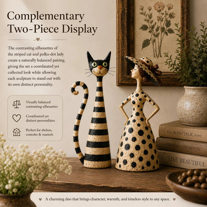 Vintage  Cat & Lady Sculptures