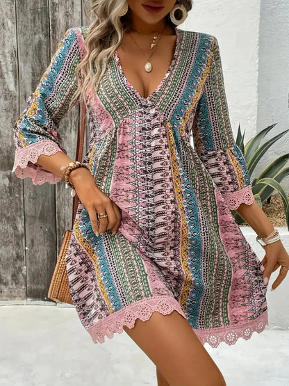 Women's Bohemian Print V-Neck Dress