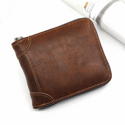 🔥LAST DAY 49% OFF🔥💼 Men Retro PU Leather Zip Wallet, Bifold Card Coin Purse