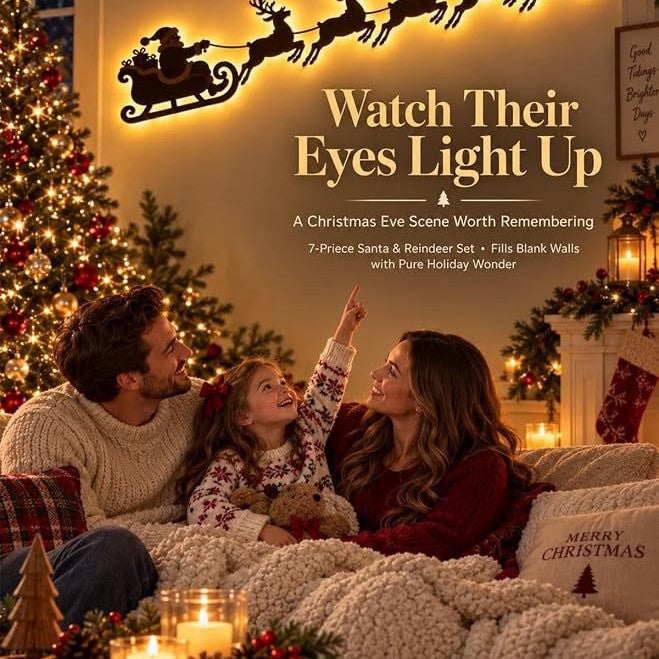 Reindeer Sleigh Press On – Lighted Christmas Wall Decor, Easy No-Tool Install