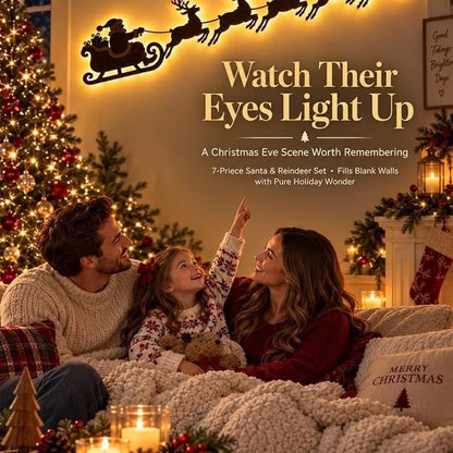 Reindeer Sleigh Press On – Lighted Christmas Wall Decor, Easy No-Tool Install