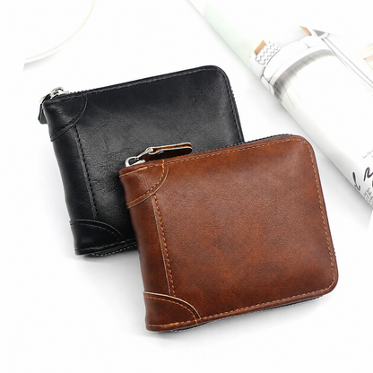 🔥LAST DAY 49% OFF🔥💼 Men Retro PU Leather Zip Wallet, Bifold Card Coin Purse