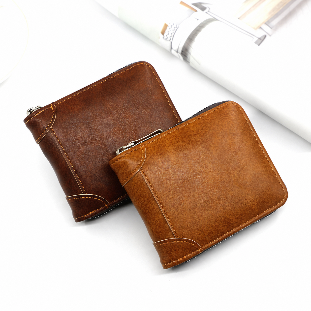 🔥LAST DAY 49% OFF🔥💼 Men Retro PU Leather Zip Wallet, Bifold Card Coin Purse