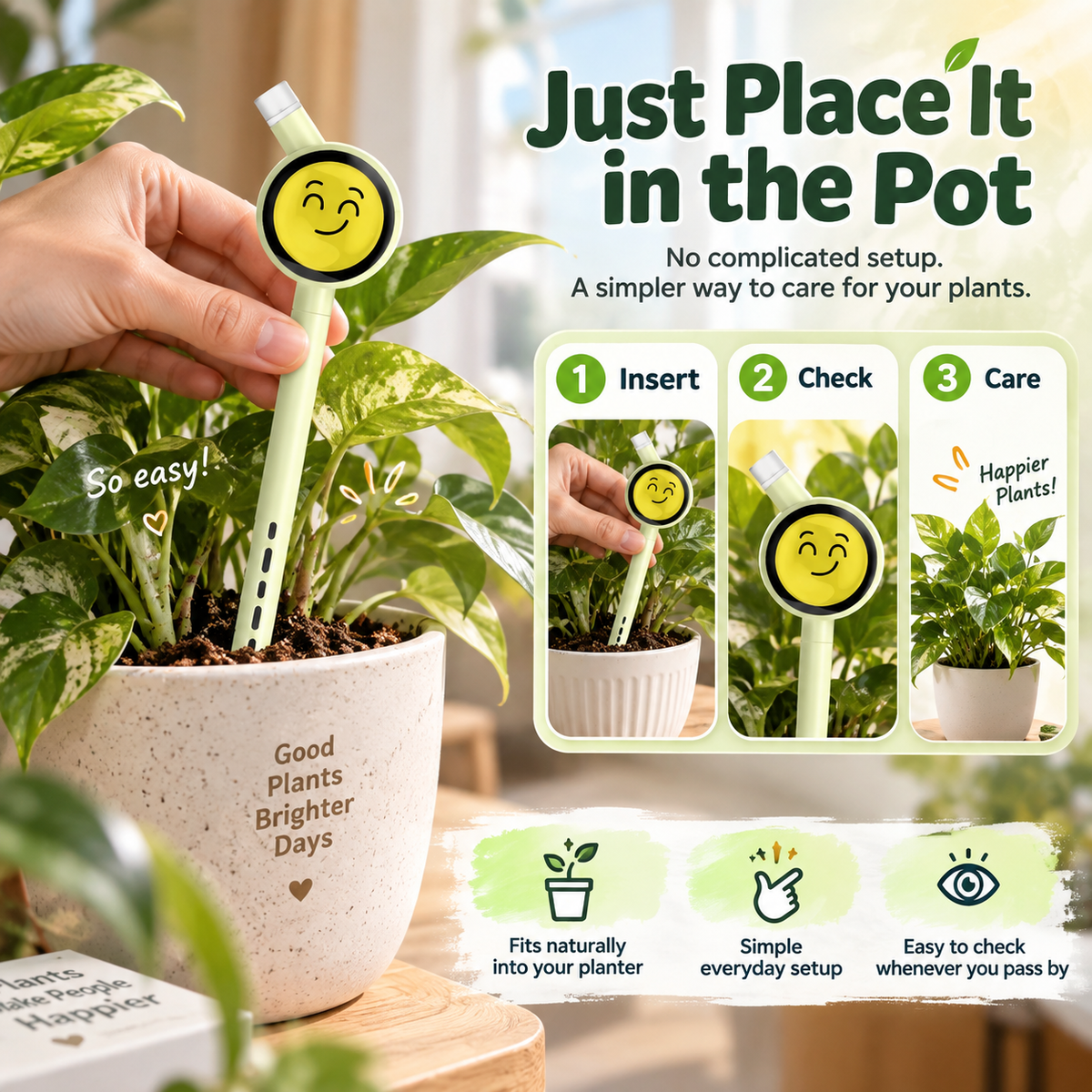 🌱 Plantiemoji™ Smart Plant Care Sensor – 4-in-1 Emoji Plant Monitor