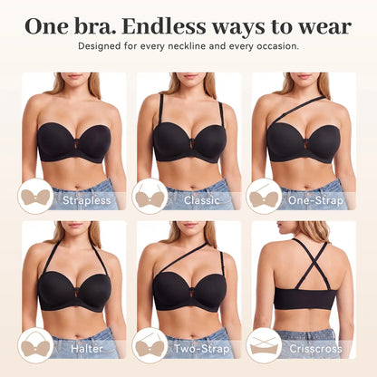 LUCKMEEY Womens Strapless Front Closure Bra Push Up Lift Bra Padded Add Cup Non Slip  Anti-Slip Grip & Removable Straps Fit Outfits Wireless Supportive  Seamless Comfortable