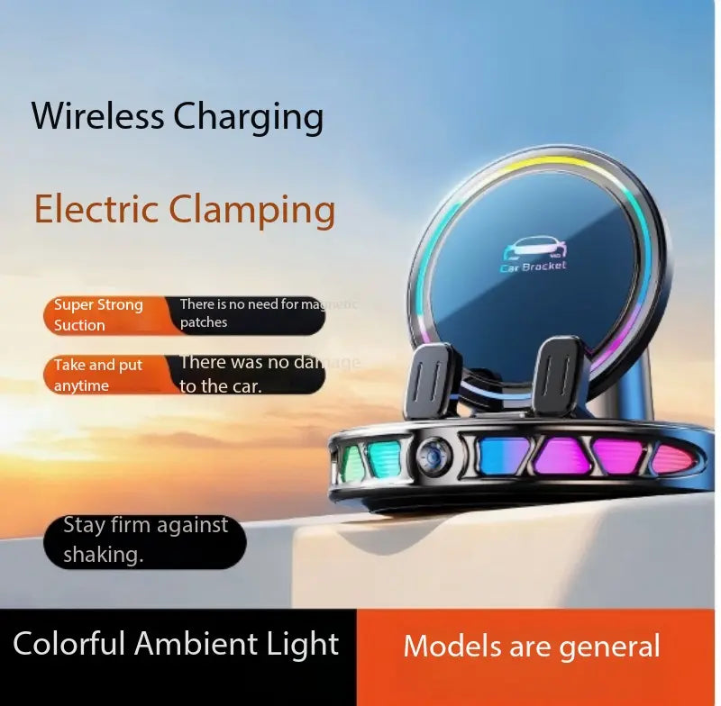 360° Rotating Wireless Charging Car Phone Mount with RGB Ambient Light