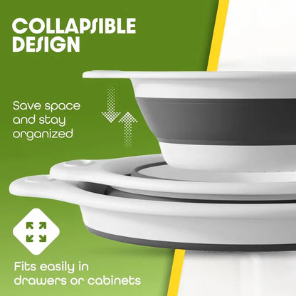 🥬💧 Gevoli 3-Pack Collapsible Colander Set with Self-Draining Base – 3QT, 4QT & 5QT