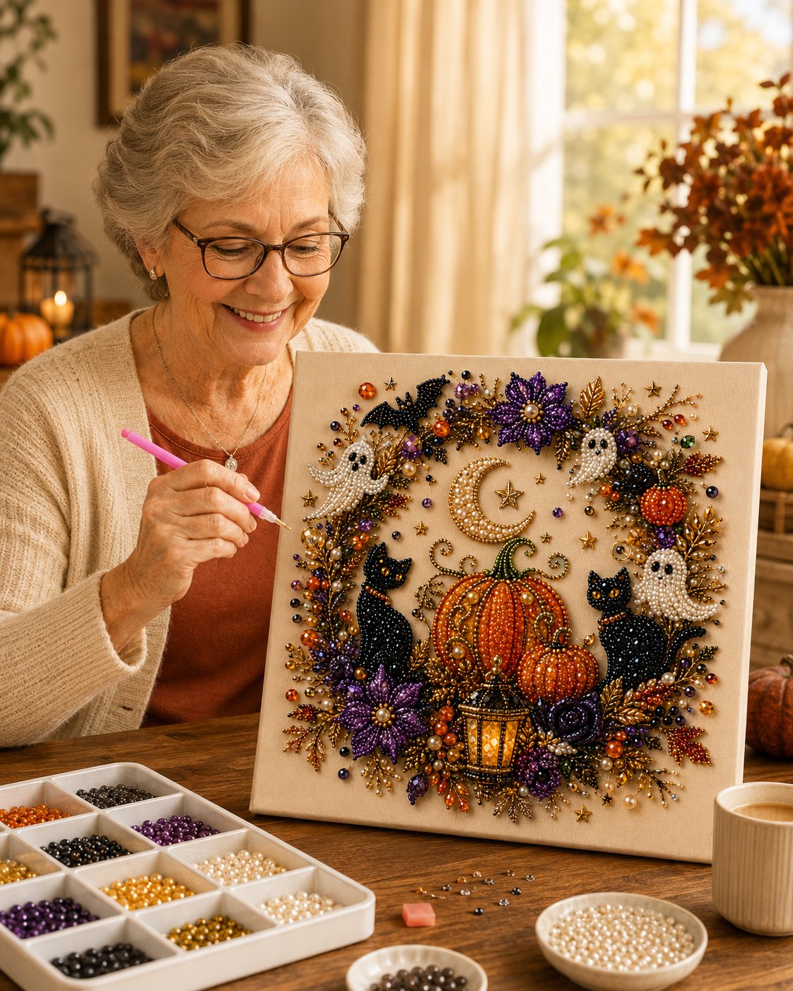 💥 Last Day 57% OFF – 👻✨ Halloween Pearl Art DIY Kit – Turn Tiny Pearls into Spooky-Cute Magic