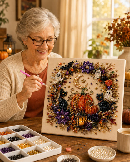 💥 Last Day 57% OFF – 👻✨ Halloween Pearl Art DIY Kit – Turn Tiny Pearls into Spooky-Cute Magic