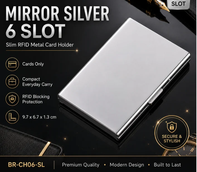 RFID Blocking Metal Card Holder – Slim Stainless Steel Wallet, 6/10 Slot
