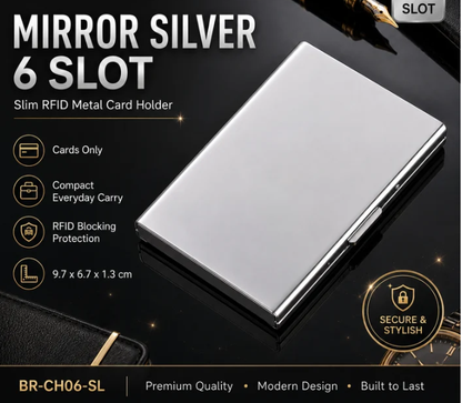 RFID Blocking Metal Card Holder – Slim Stainless Steel Wallet, 6/10 Slot