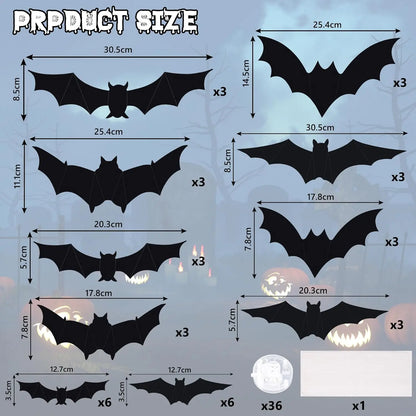 🦇🦇Create a Spooky Glow – 36PCS Purple LED 3D Bats for Halloween Décor