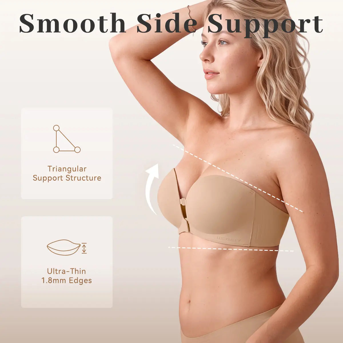 LUCKMEEY Womens Strapless Front Closure Bra Push Up Lift Bra Padded Add Cup Non Slip  Anti-Slip Grip & Removable Straps Fit Outfits Wireless Supportive  Seamless Comfortable