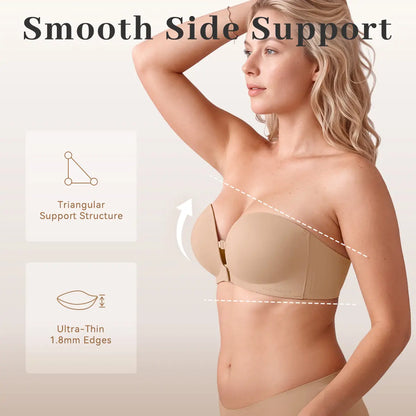LUCKMEEY Womens Strapless Front Closure Bra Push Up Lift Bra Padded Add Cup Non Slip  Anti-Slip Grip & Removable Straps Fit Outfits Wireless Supportive  Seamless Comfortable