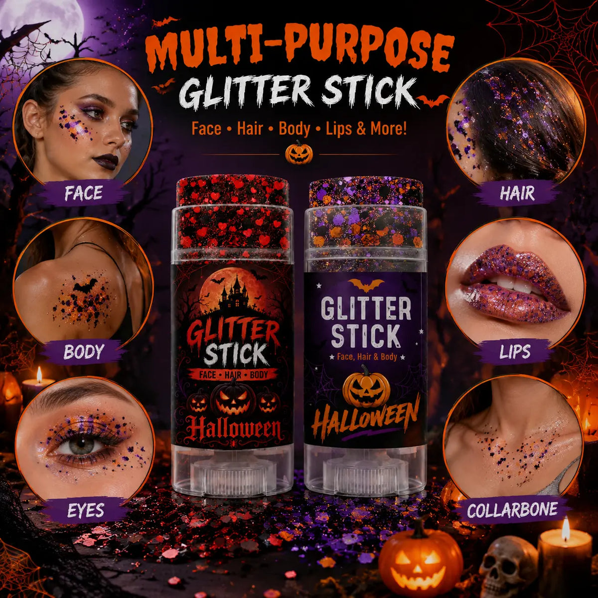 🎃 Halloween Glitter Stick – Sparkle Makeup for Face, Hair & Body | Easy Glitter Glow for Parties & Festivals