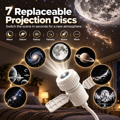 7-Pattern Star Projector Night Light – USB Galaxy Ceiling Lamp for Bedroom