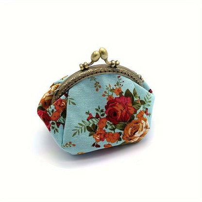 🌸 Vintage Floral Kiss-Lock Mini Wallet Clutch — Lightweight Daily Carry Purse for Women