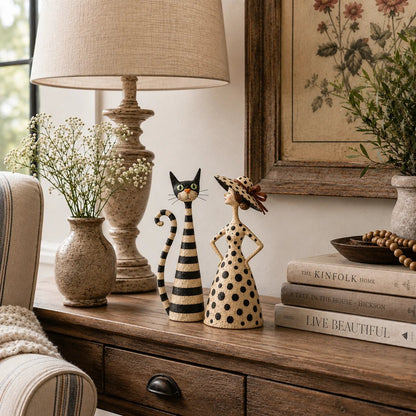 Vintage  Cat & Lady Sculptures