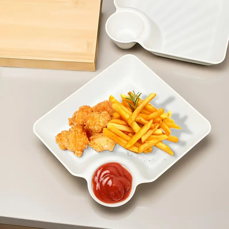 🍱✨ 4-Pack Divided Snack Plates – Non-Breakable Plates with Sauce Compartments for Snacks & Appetizers 🍗