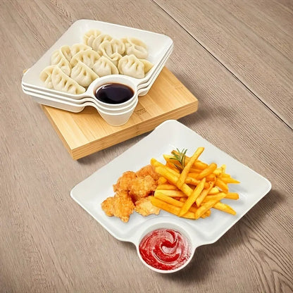🍱✨ 4-Pack Divided Snack Plates – Non-Breakable Plates with Sauce Compartments for Snacks & Appetizers 🍗