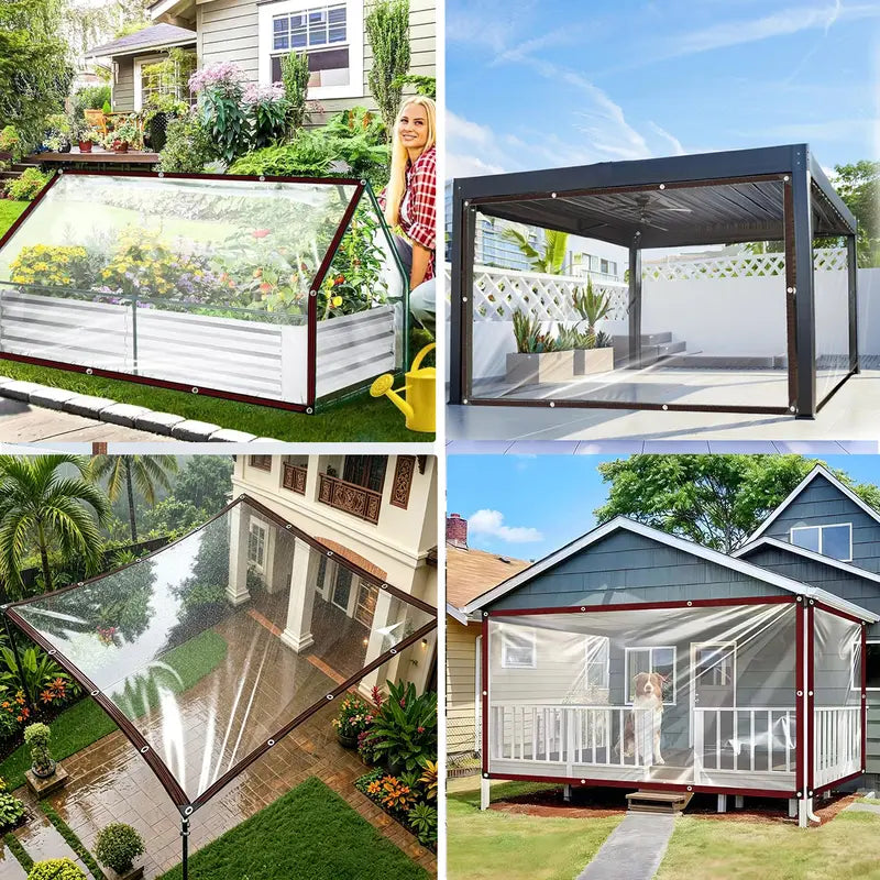 🌂10x13FT Heavy Duty Clear Tarp: 2026 Upgraded 100% Waterproof Rain Shield for Patio & Porch, Crystal Clear Vinyl Cover for Outdoor Furniture, BBQ & Deck, Reinforced Leak-Proof Tarpaulin