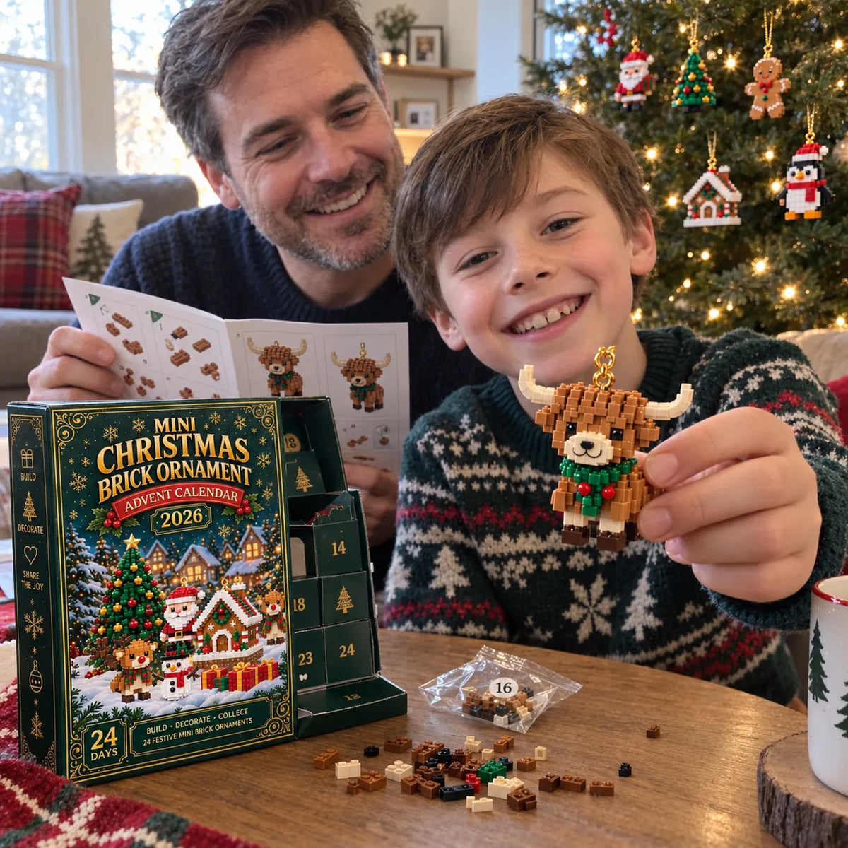 🎄24-Day Mini Christmas Brick Ornament Advent Calendar | 24 Unique Buildable Holiday Ornaments to Create, Hang & Keep 🧱
