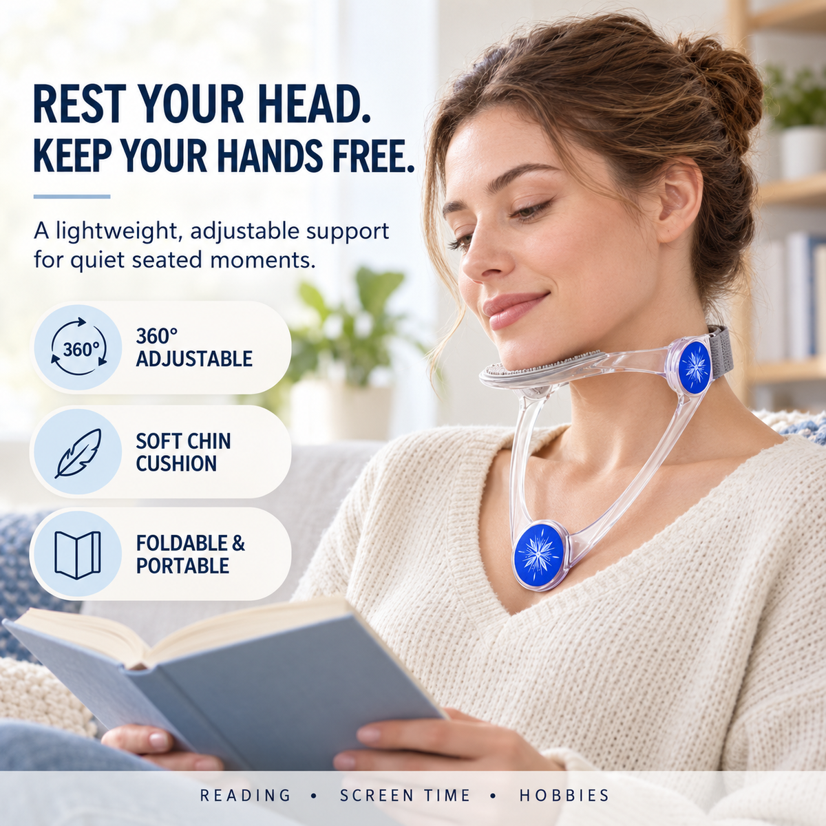 ✨Hands-Free Wearable Head Support – 360° Adjustable & Foldable