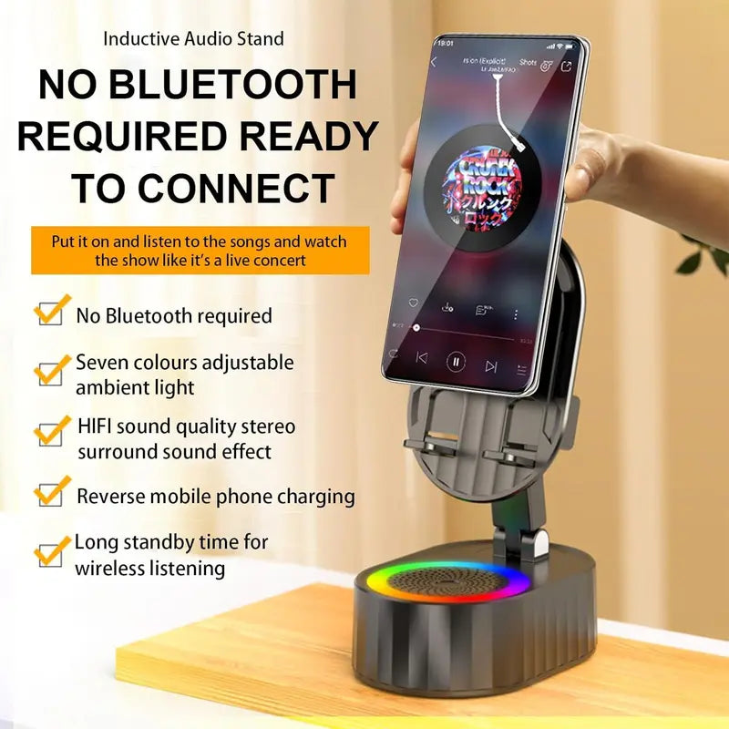 🔊📱5-in-1 Wireless Smartphone Speaker Stand – Bluetooth Audio, LED Light & Power Bank ✨