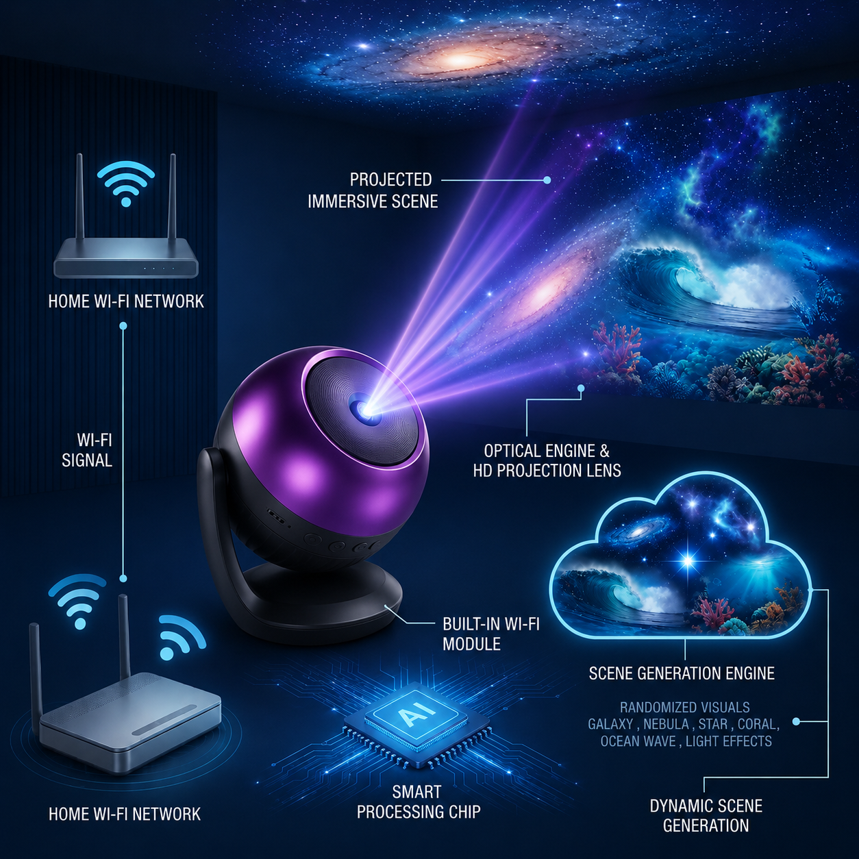 🔮 Starry Night Light Projector – Turn Any Room Into a Dreamy Galaxy ✨