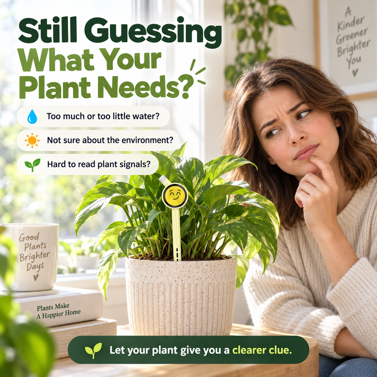 🌱 Plantiemoji™ Smart Plant Care Sensor – 4-in-1 Emoji Plant Monitor